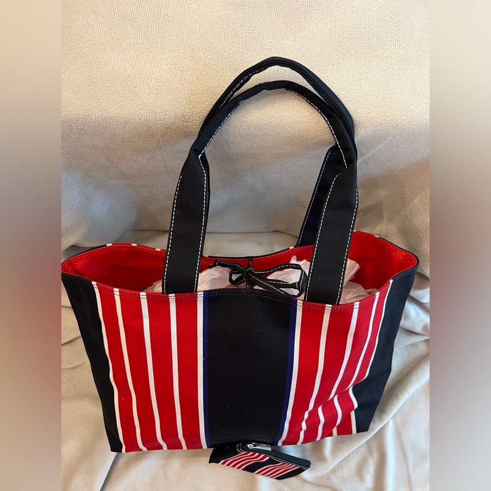 Black striped bag with mini purse